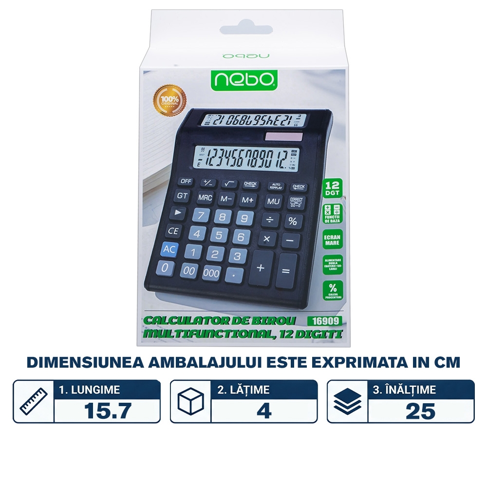 Calculator de birou, multifunctional, 12 digiti, ecran dublu - NEBO - imagine 2