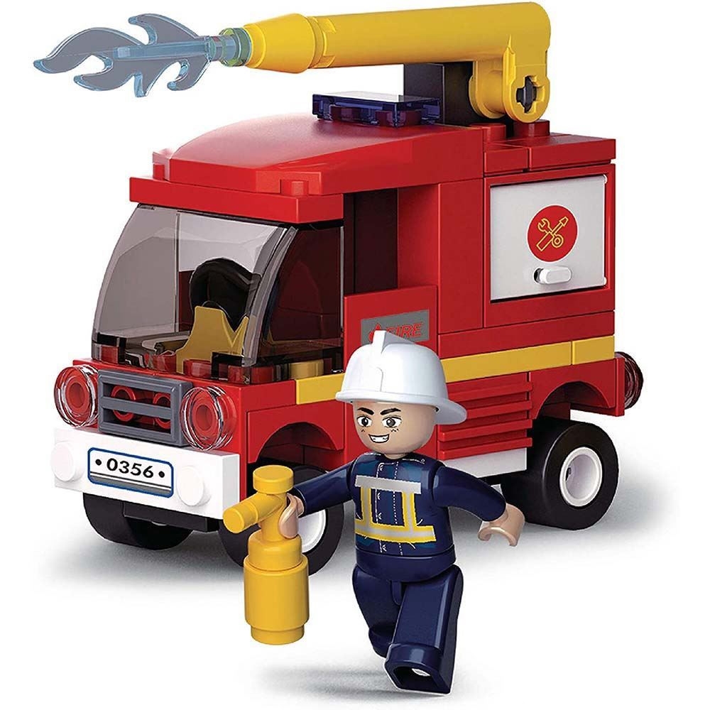 Set de constructie Fire, 75 piese, Autospeciala pompieri, mica - Sluban - imagine 3