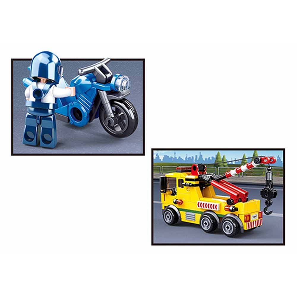 Set de constructie Town, 205 piese, Masina de tractare + motocicleta - Sluban - imagine 4