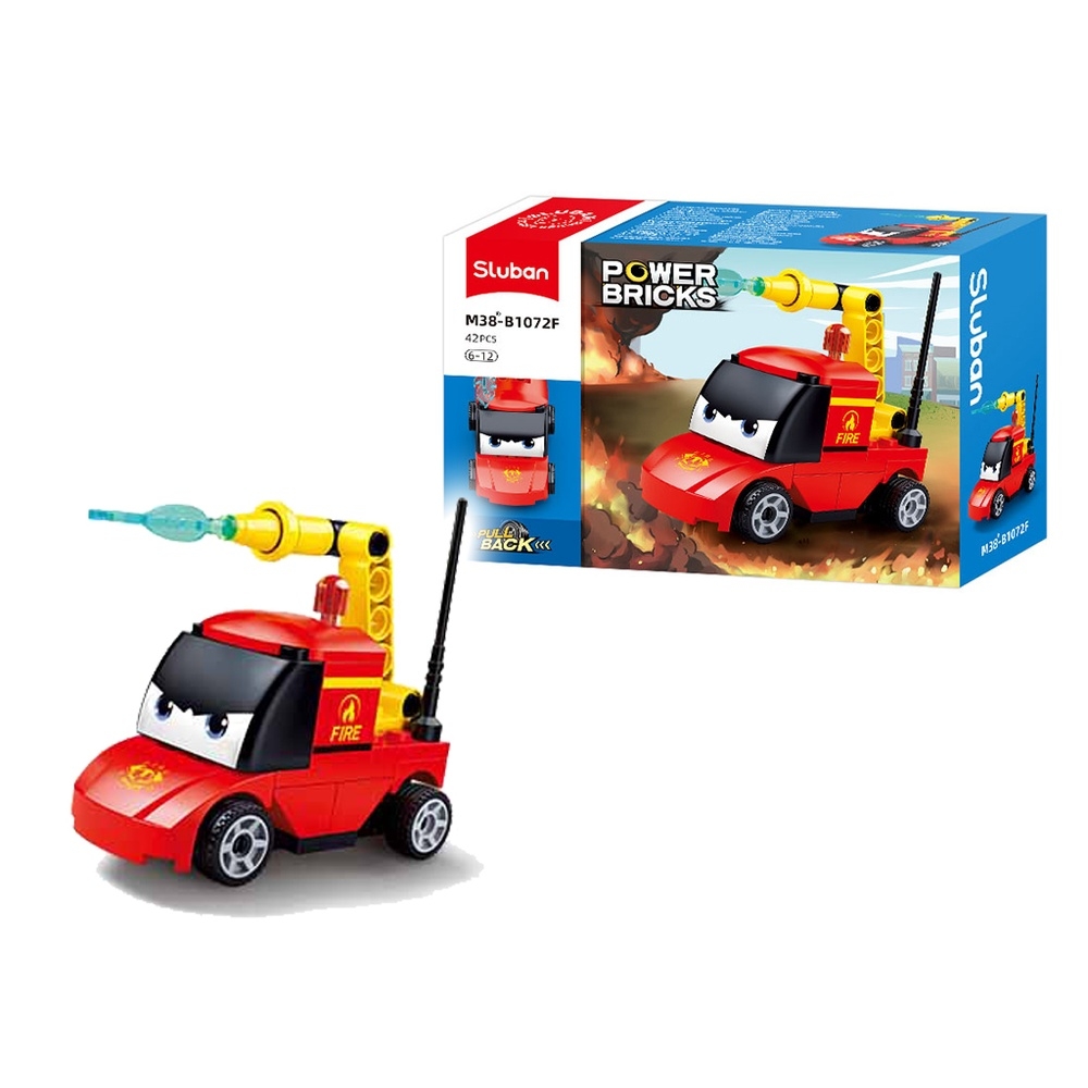 Set de constructie Power bricks, 42 piese, Masina pompieri, pull back mecanism - Sluban - imagine 2