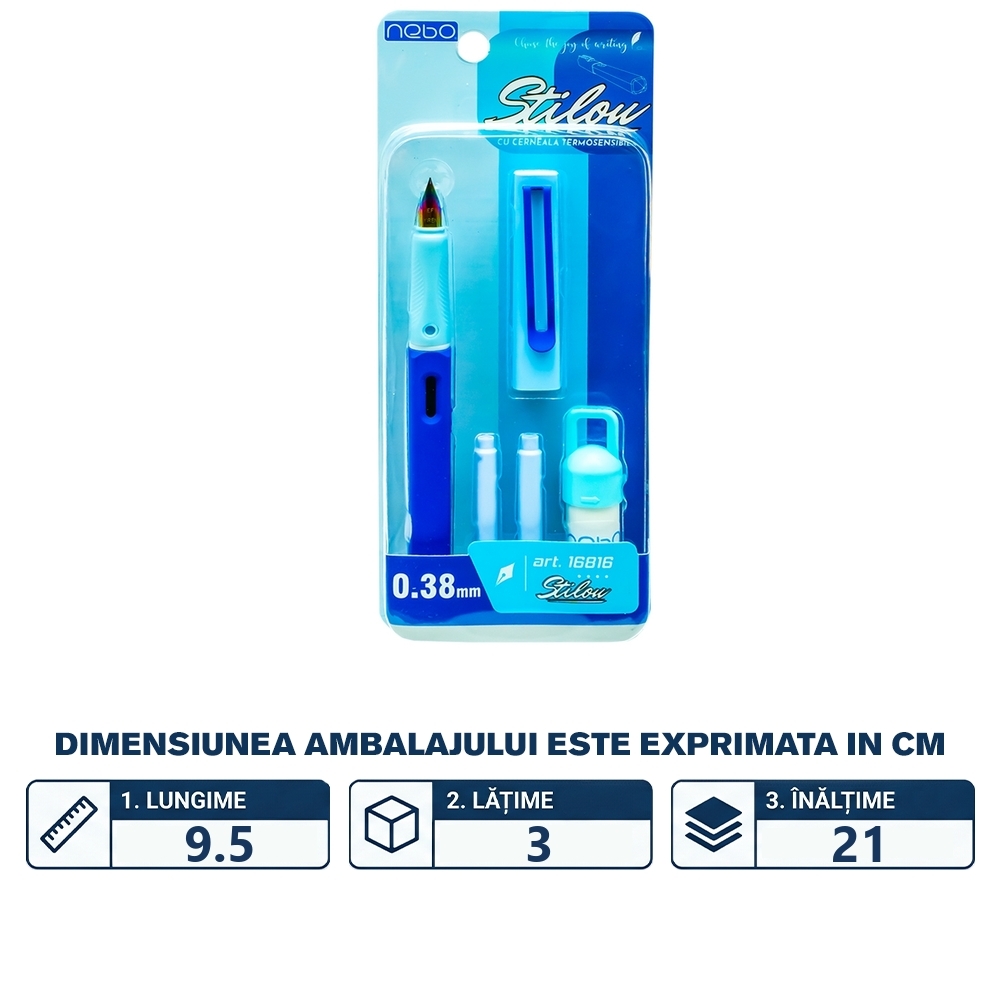 Stilou cu cerneala termosensibila + rezerve, 1 buc/blister, albastre - NEBO - imagine 2