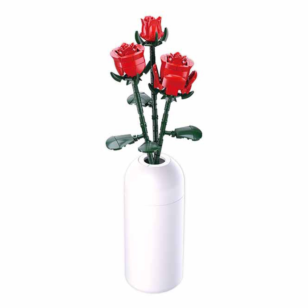Set de Constructie Flowers, 258 piese, Trandafir Rosu - Sluban - imagine 3
