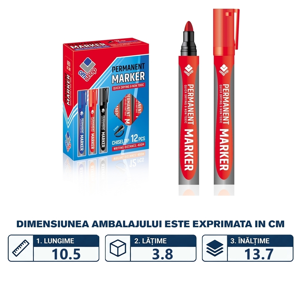 Marker permanent rosu, 2-4 mm, 12 buc/set - OFFISHOP - imagine 2