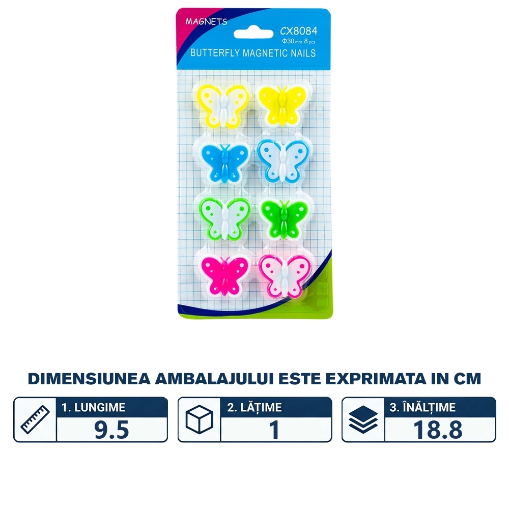 Magneti fluturas, 30mm, 8 buc/set - imagine 2