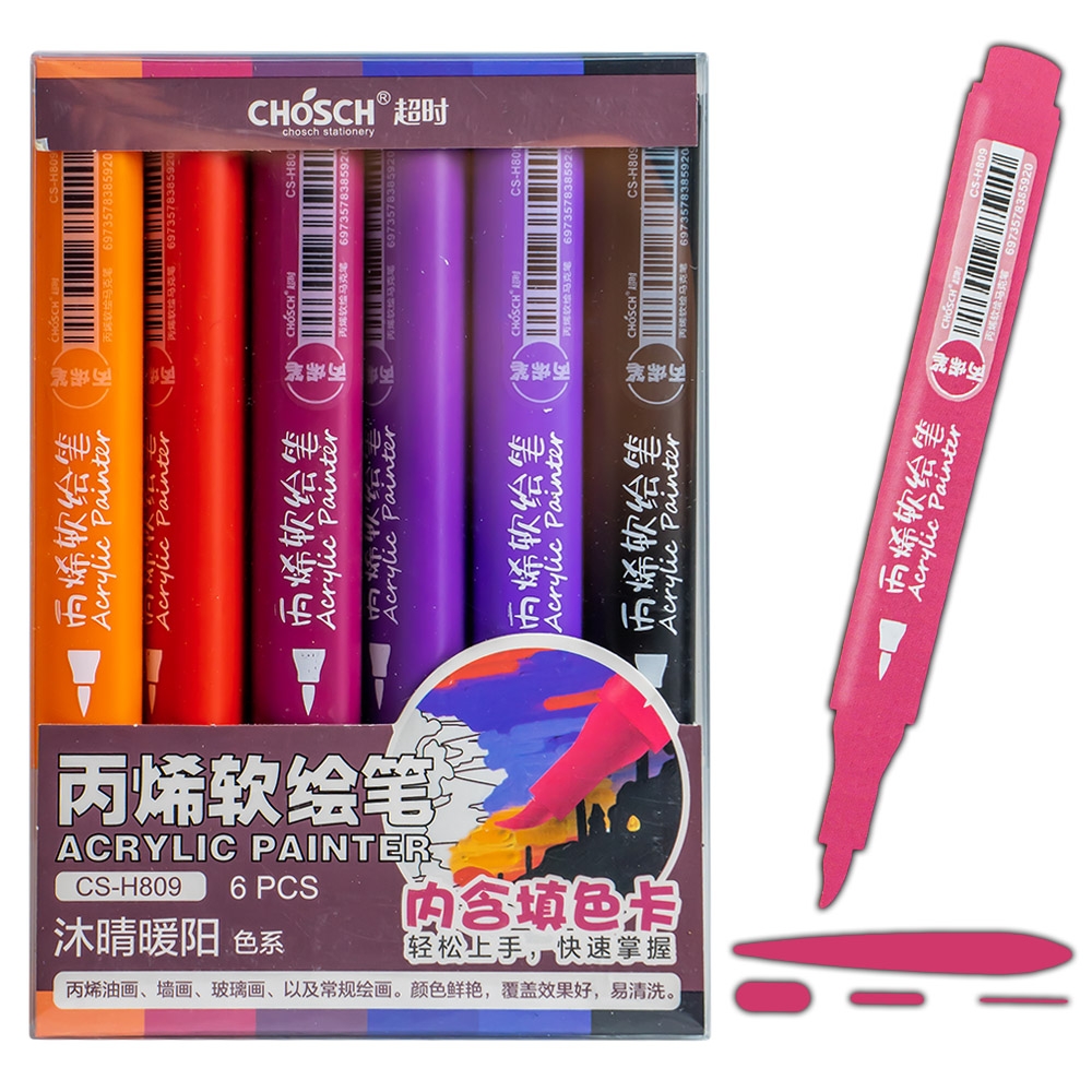 Markere acrilice, 6 culori/set - CHOSCH