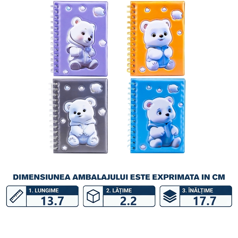 Notes A6, cu arc, 3D, Ursulet - imagine 2