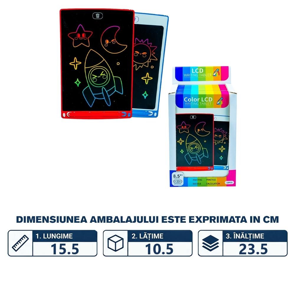 Tablita pentru scris, LCD, 8.5 inch, 12 buc/set - imagine 2