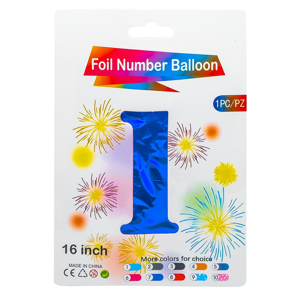 Balon, folie aluminiu, Albastru, cifra 1, 40 cm