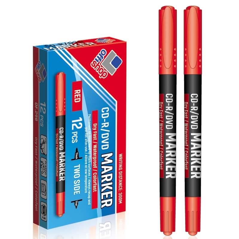 Marker CD/DVD 2 capete, rosu, 0,5-0,1 mm, 12 buc/set - OFFISHOP