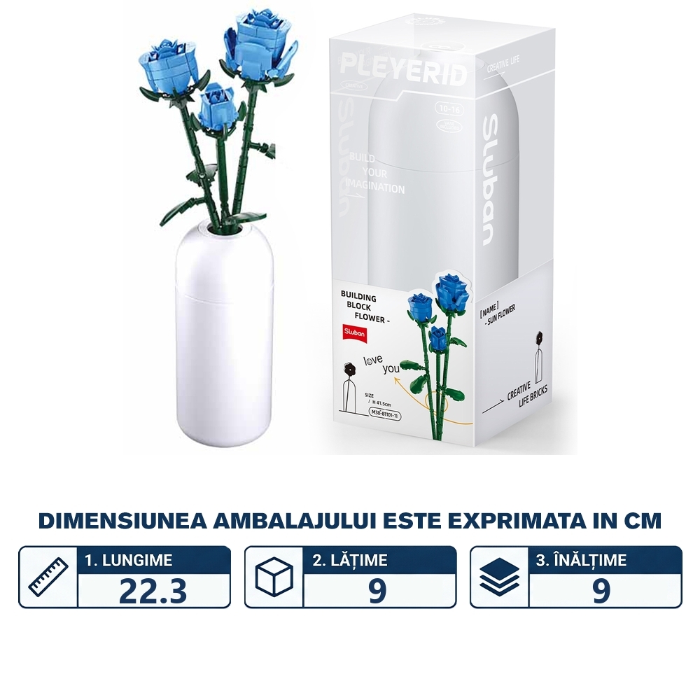Set de Constructie Flowers, 238 piese, Trandafir Albastru - Sluban - imagine 2