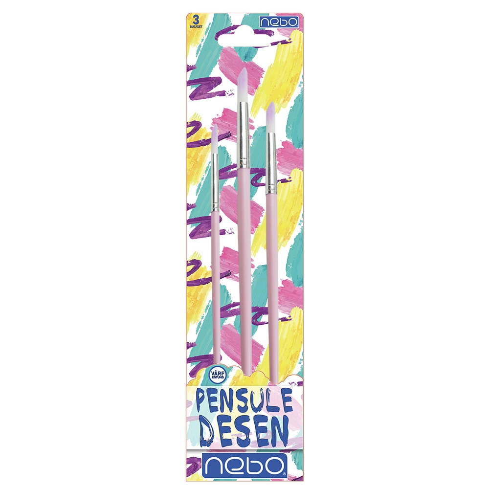 Pensule desen, culori pastel, varf rotund, 3 buc/set - NEBO - imagine 8