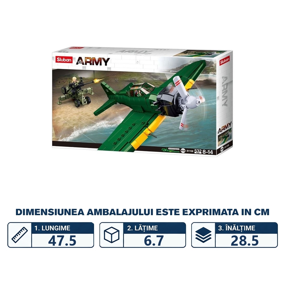 Set de constructie Army, 560 piese, Avion A6M Zero - Sluban - imagine 2