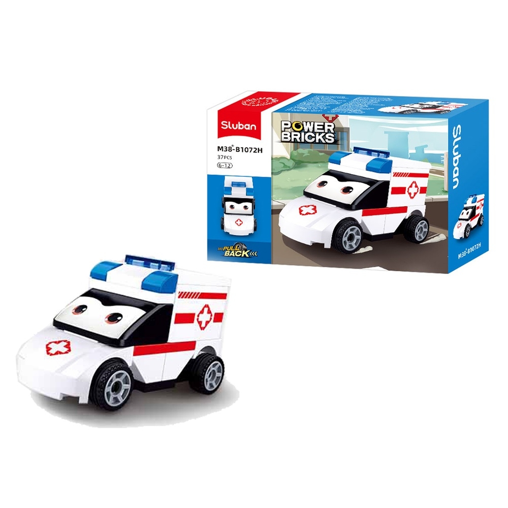 Set de constructie Power bricks, 37 piese, Ambulanta, pull back mecanism - Sluban - imagine 2