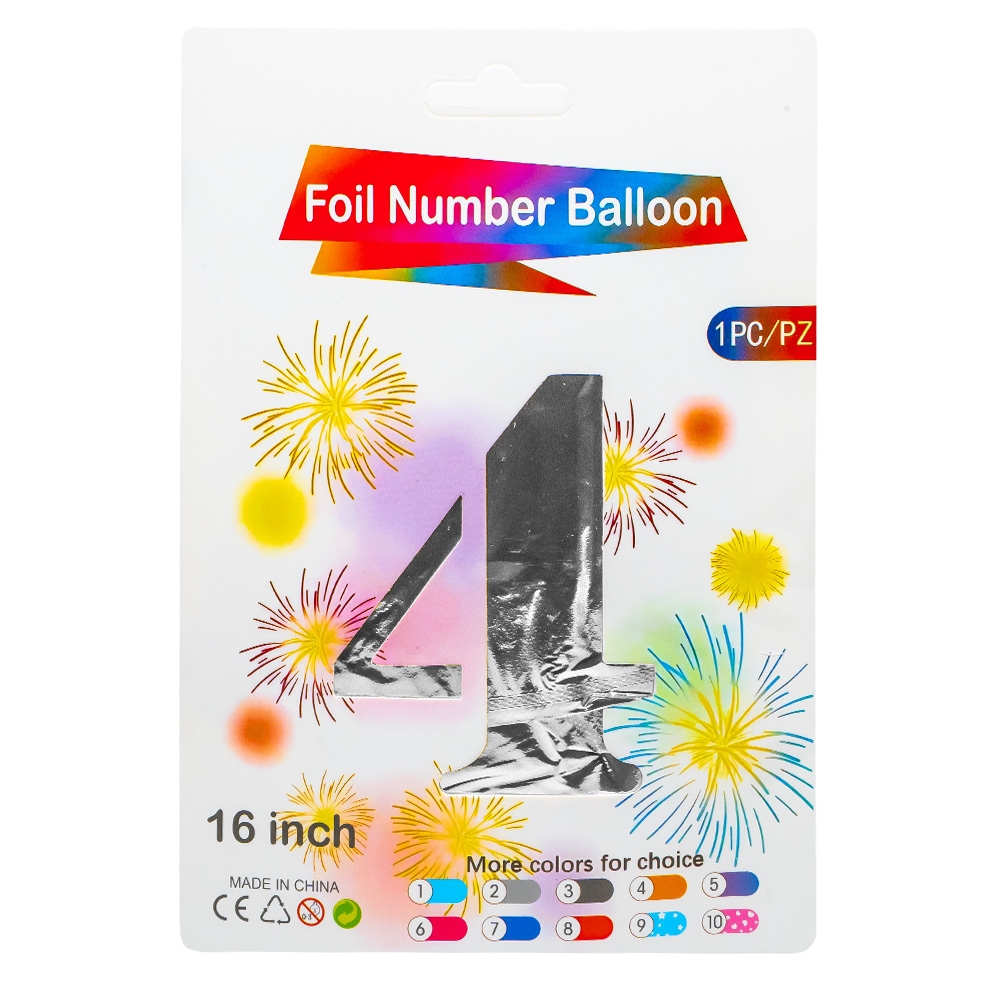 Balon, folie aluminiu, Argintiu, cifra 4, 40 cm