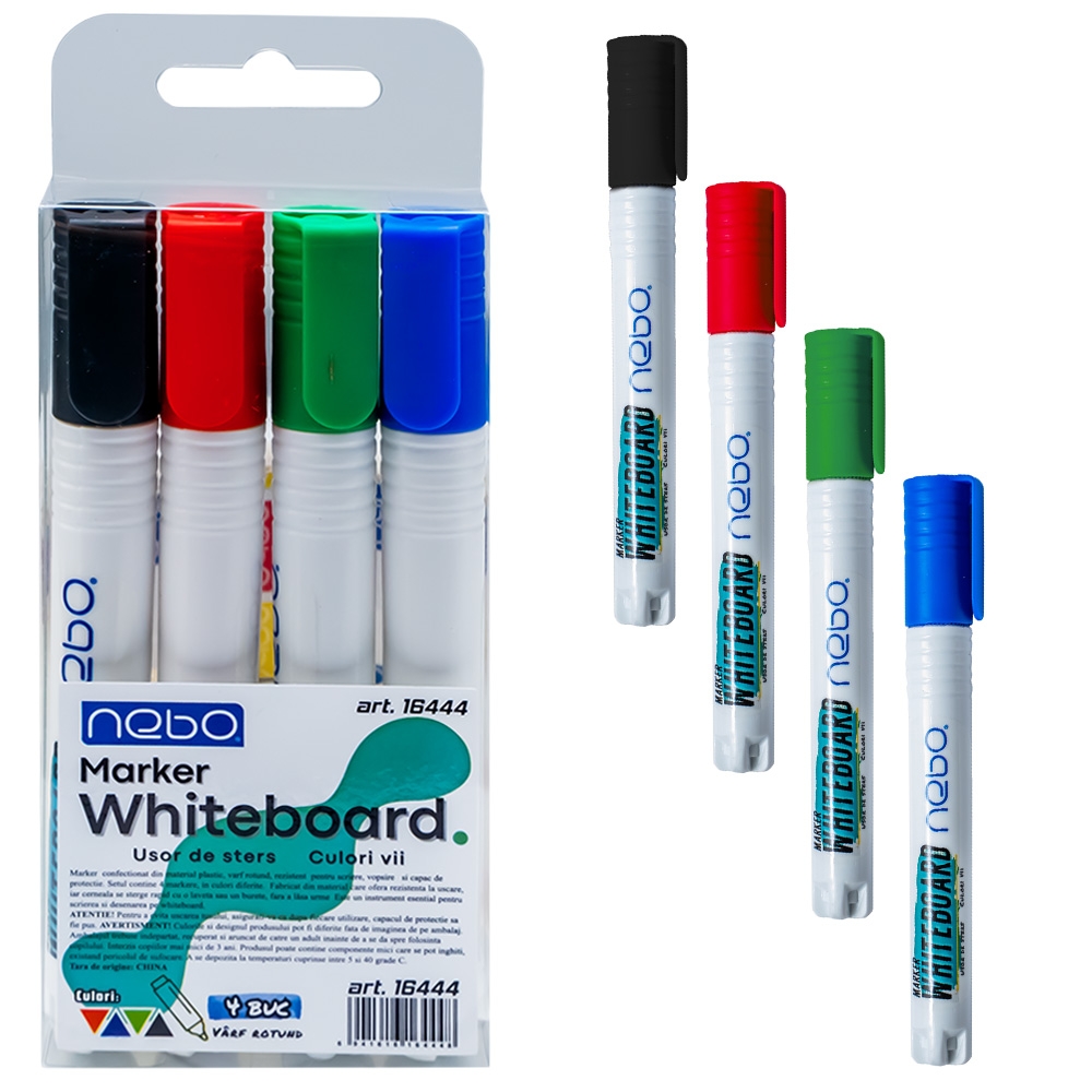 Markere Whiteboard, 4 culori/set - NEBO