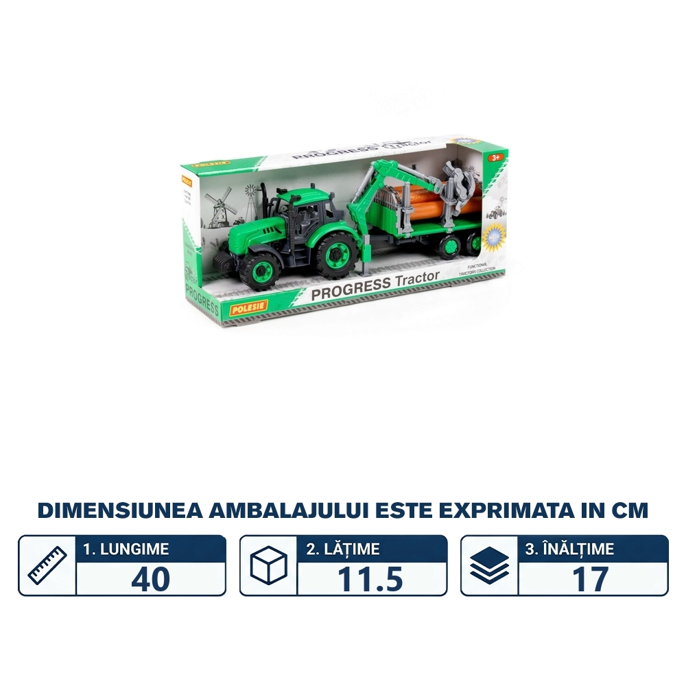 Tractor cu remorca lemne - Progresso, 40x11.5x17  cm, Polesie - imagine 2