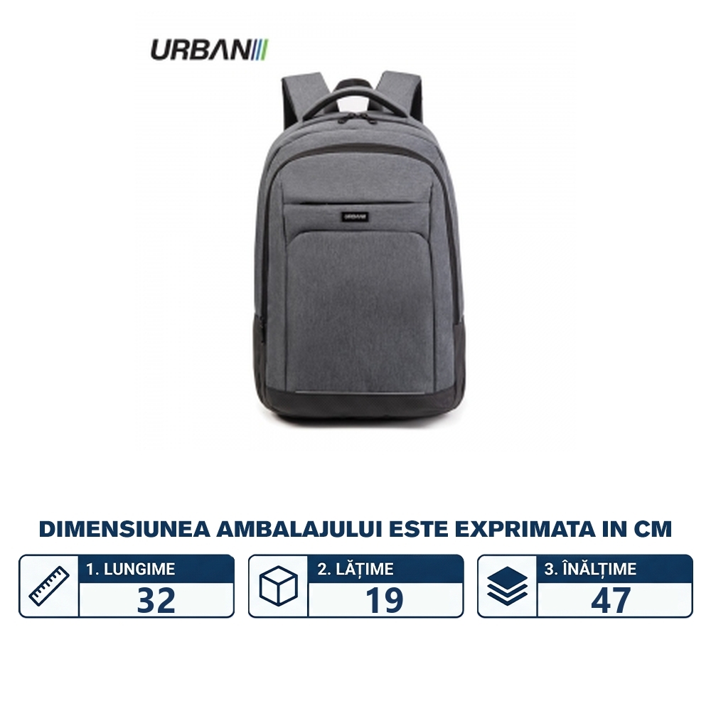 Ghiozdan compartiment laptop, URBAN GRAY, 32x19x47 cm - OFFISHOP - imagine 2