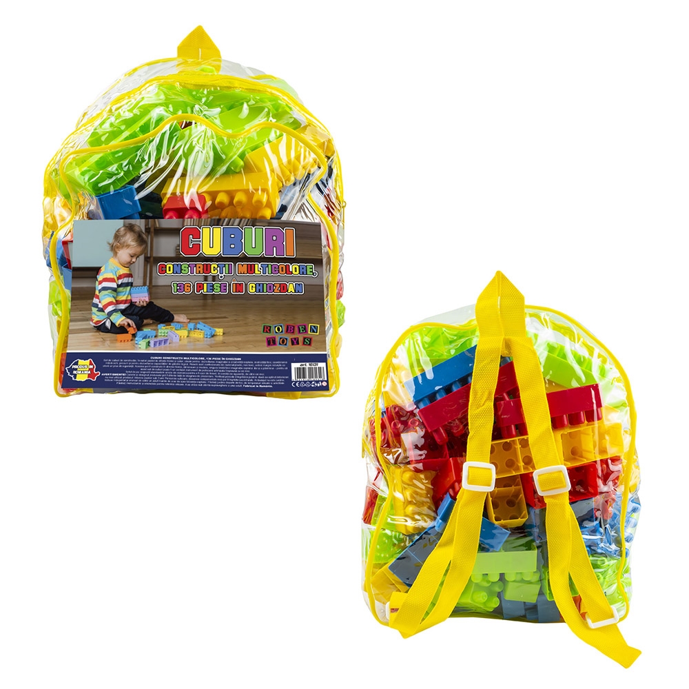 Cuburi constructii, multicolore, 136 piese/ghiozdan - ROBENTOYS - imagine 4