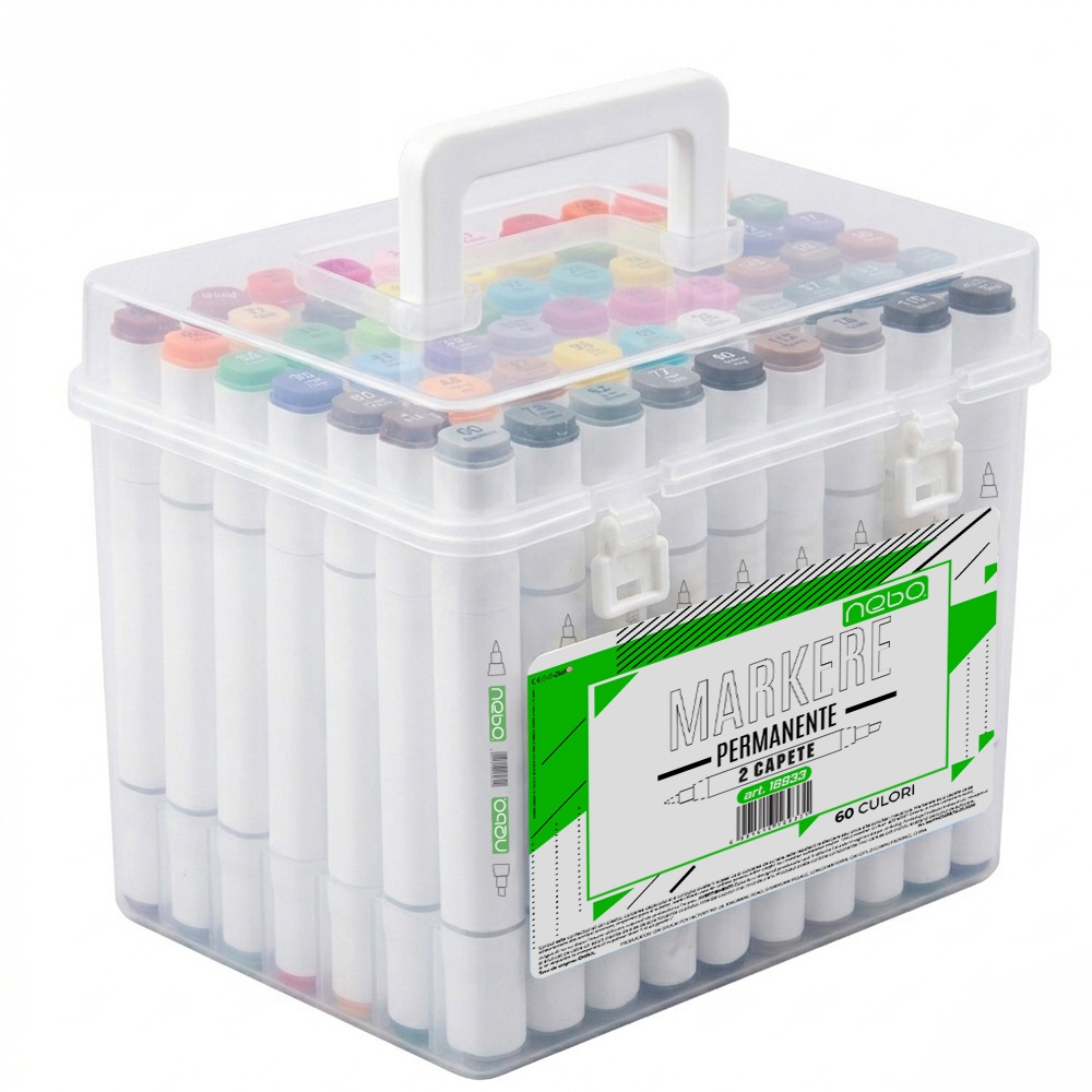 Marker permanent, cu 2 capete, 60 buc/set - NEBO - imagine 3