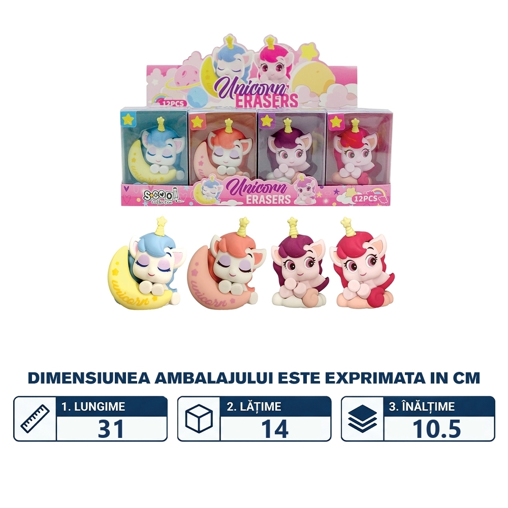 Radiera color, model Unicorn, 1 buc/cutie PVC - S-COOL - imagine 2
