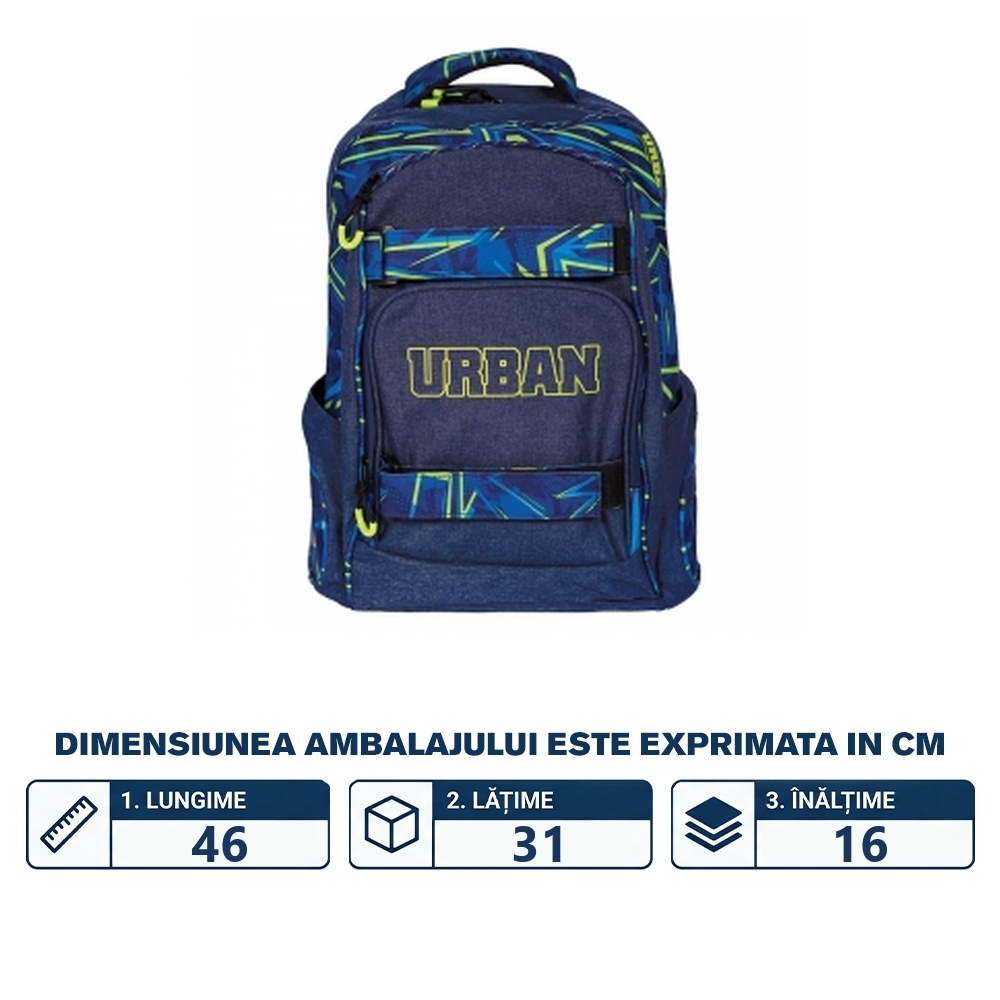 Ghiozdan anatomic, compartiment laptop, URBAN, 46x31x16 cm, GREEN LINES - S-COOL - imagine 2