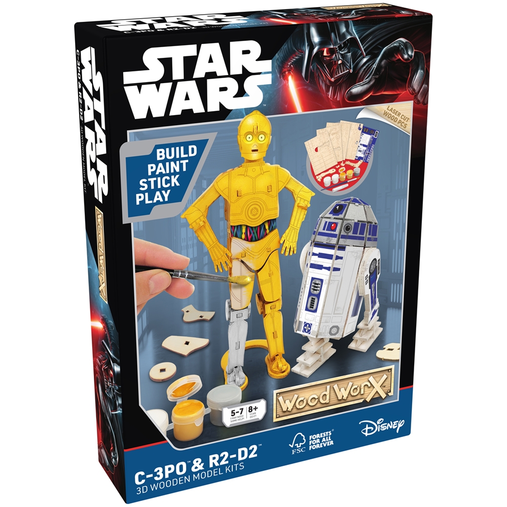 Star Wars - Macheta de asamblat, C-3PO & R2D2, 110+ piese din lemn - WOOD WORX