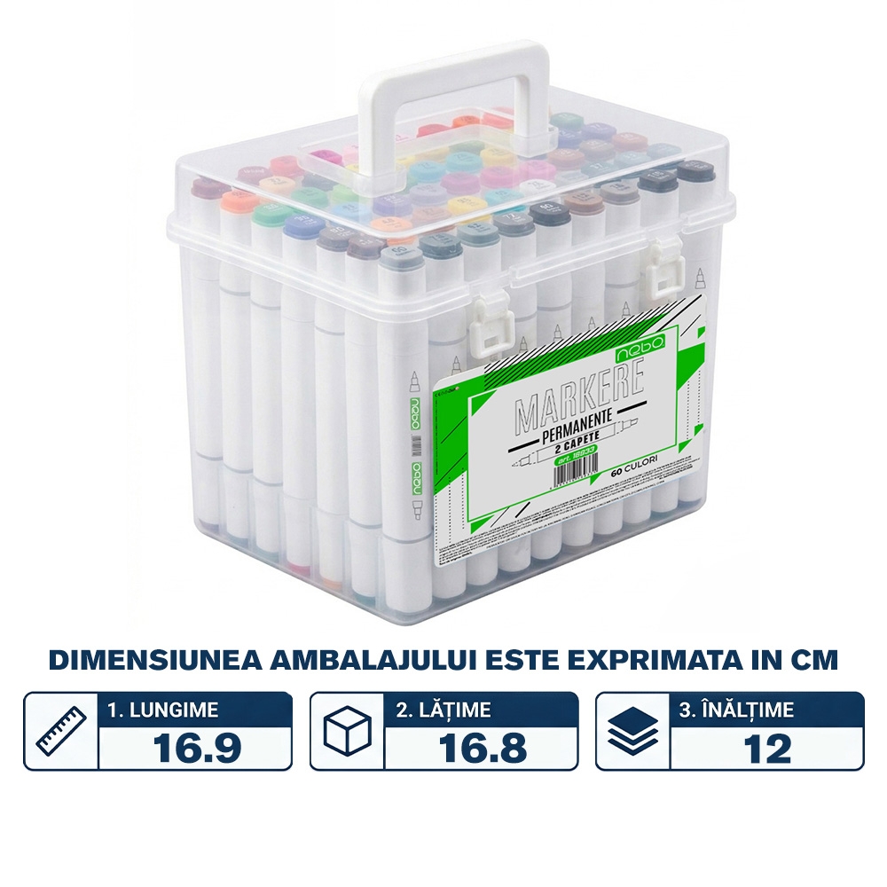 Marker permanent, cu 2 capete, 60 buc/set - NEBO - imagine 2