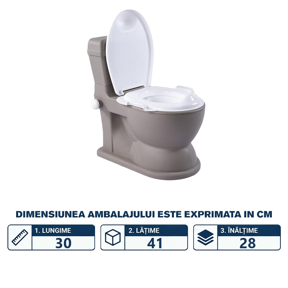 Olita tip WC, cu sunet, XL, 2in1, Gri - Dolu - imagine 2