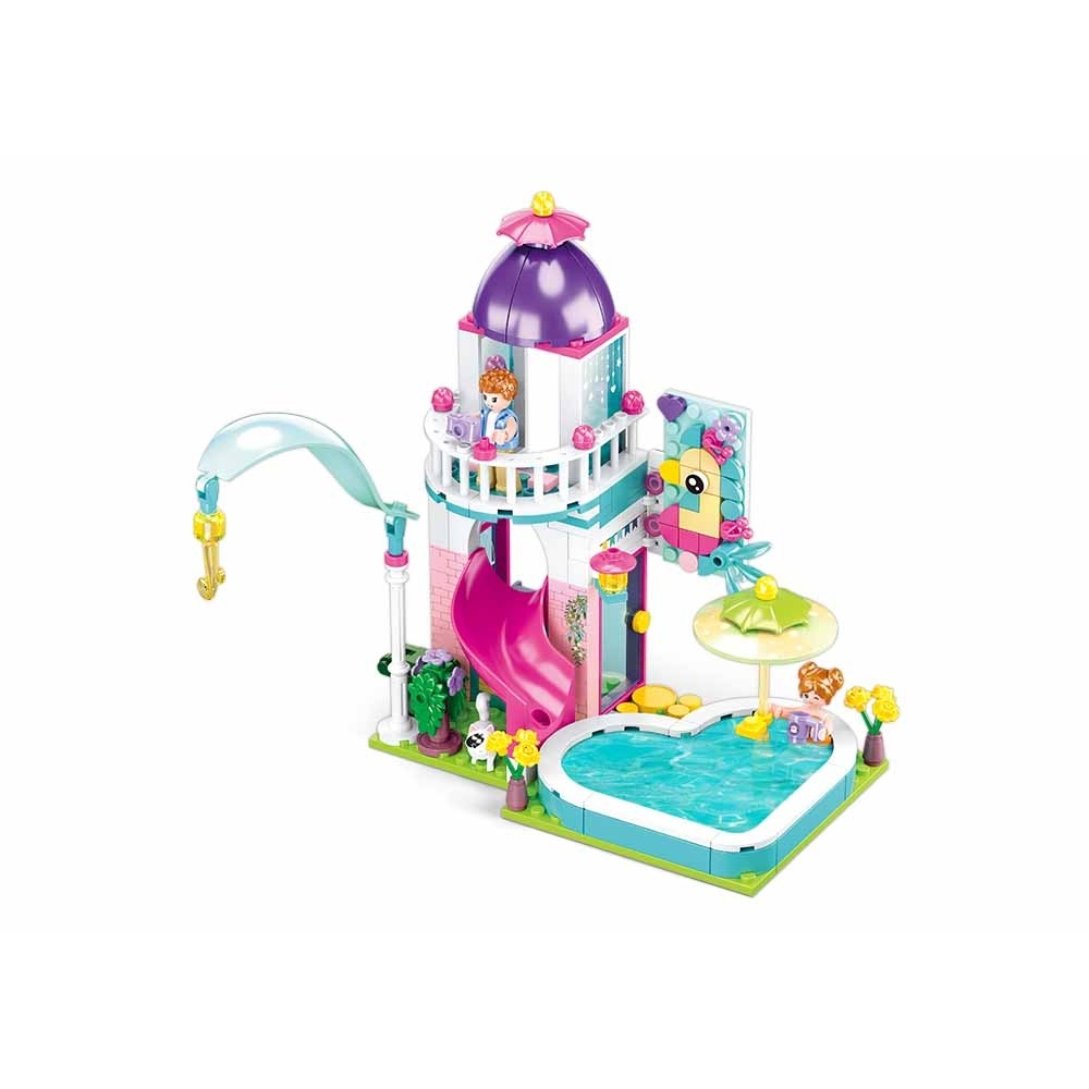 Set de constructie Girl's dream, 230 piese, Vila cu piscina si tobogan - Sluban - imagine 4