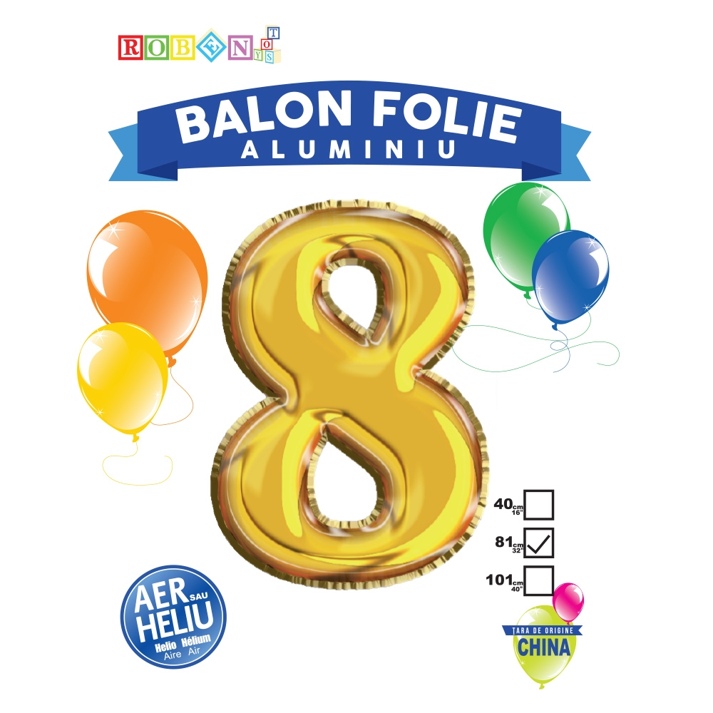 Balon, folie aluminiu, auriu, cifra 8, 81 cm