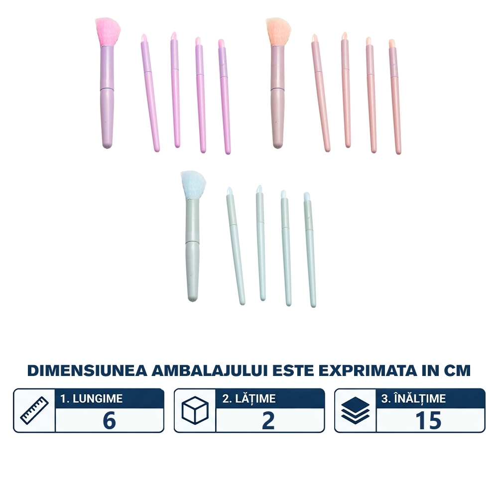 Set pensule pentru machiaj, in folie, 5 buc/set - imagine 2