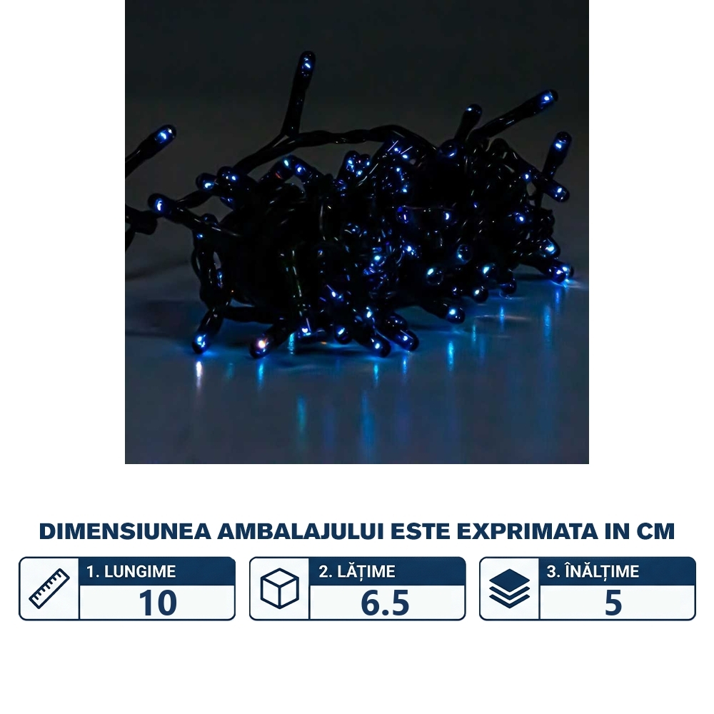 Instalatie pom Craciun, 100 becuri Led, albastra - imagine 2