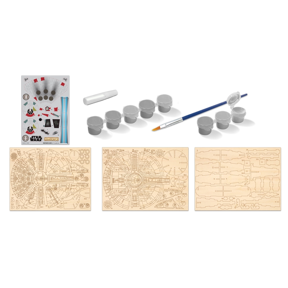 Star Wars - Macheta de asamblat, Millenium Falcon, 80+ piese din lemn - WOOD WORX - imagine 4