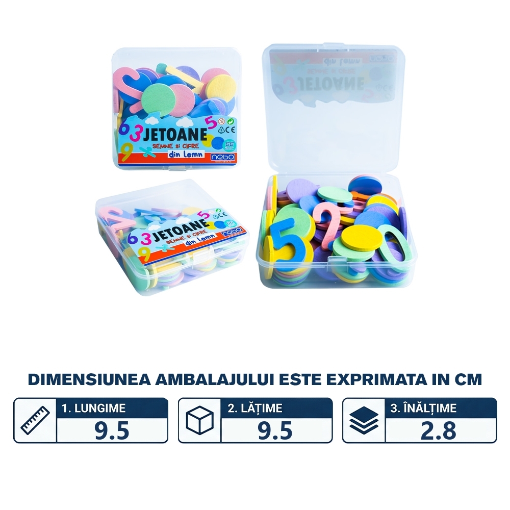 Jetoane, semne si cifre din lemn, culori pastel - NEBO - imagine 2