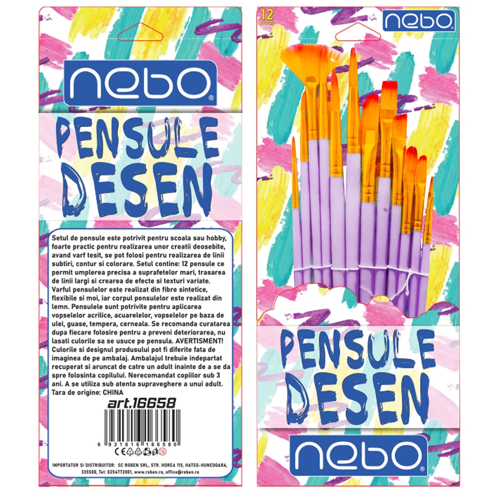 Pensule desen, culori pastel, mix, 12 buc/set - NEBO - imagine 6