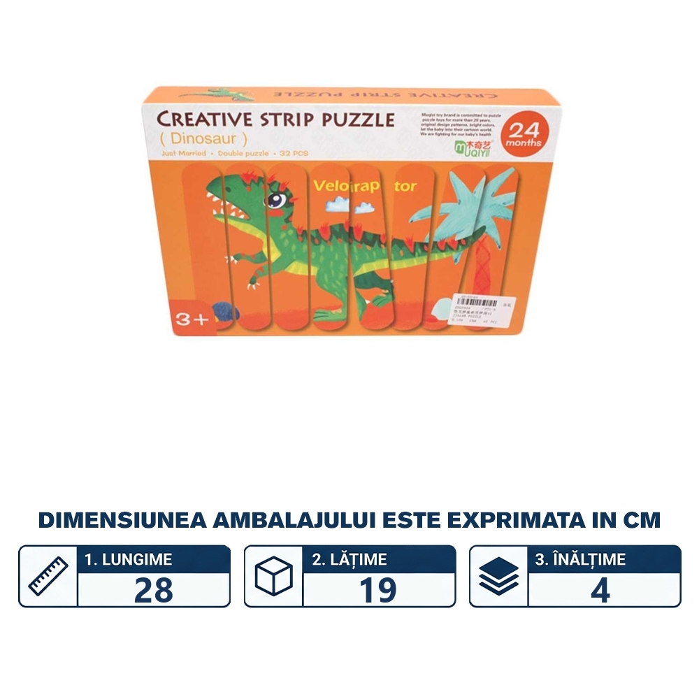 Puzzle betisoare din lemn, Dinozaur, 32 piese - imagine 2