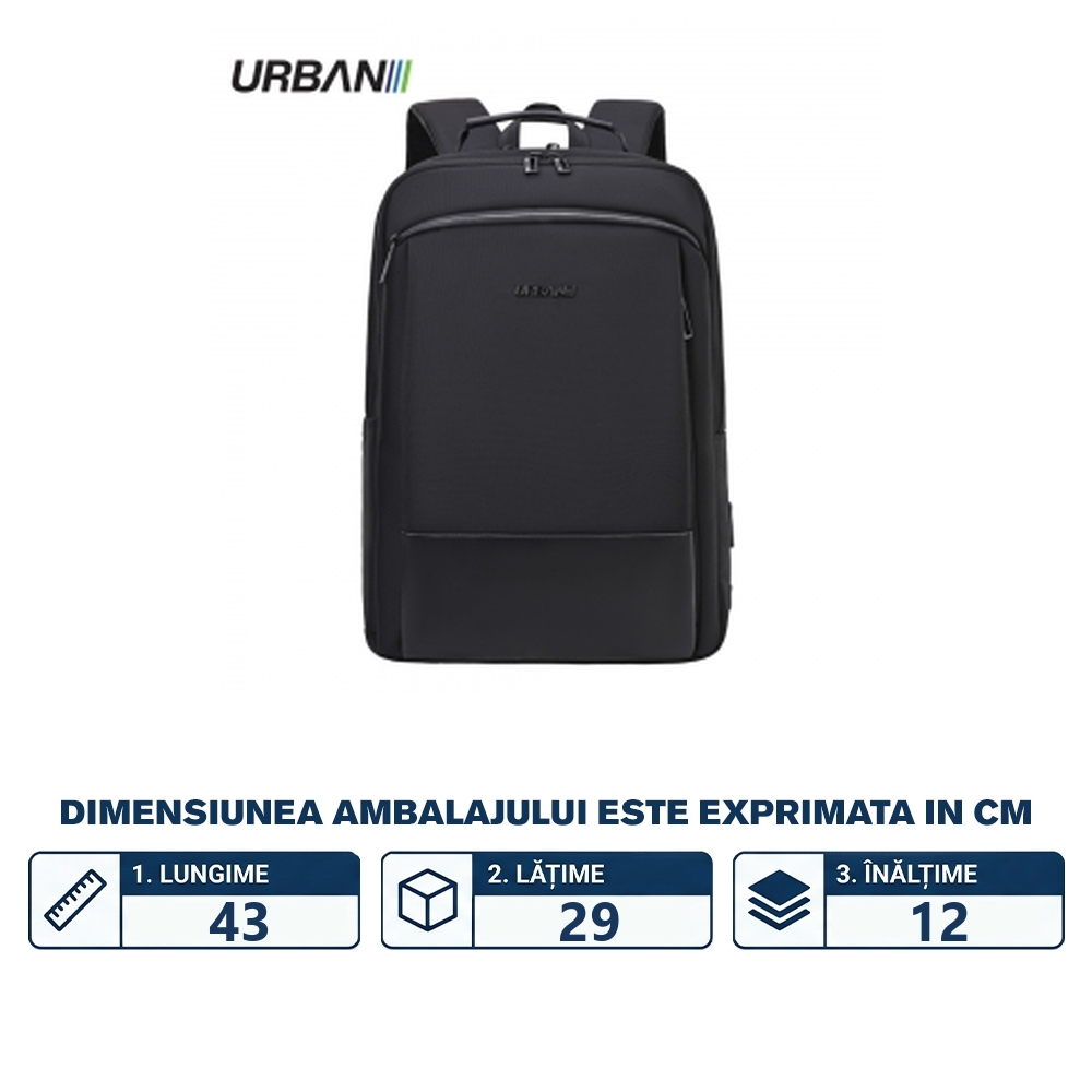 Ghiozdan compartiment laptop, URBAN BLACK, 43x29x12 cm - OFFISHOP - imagine 2