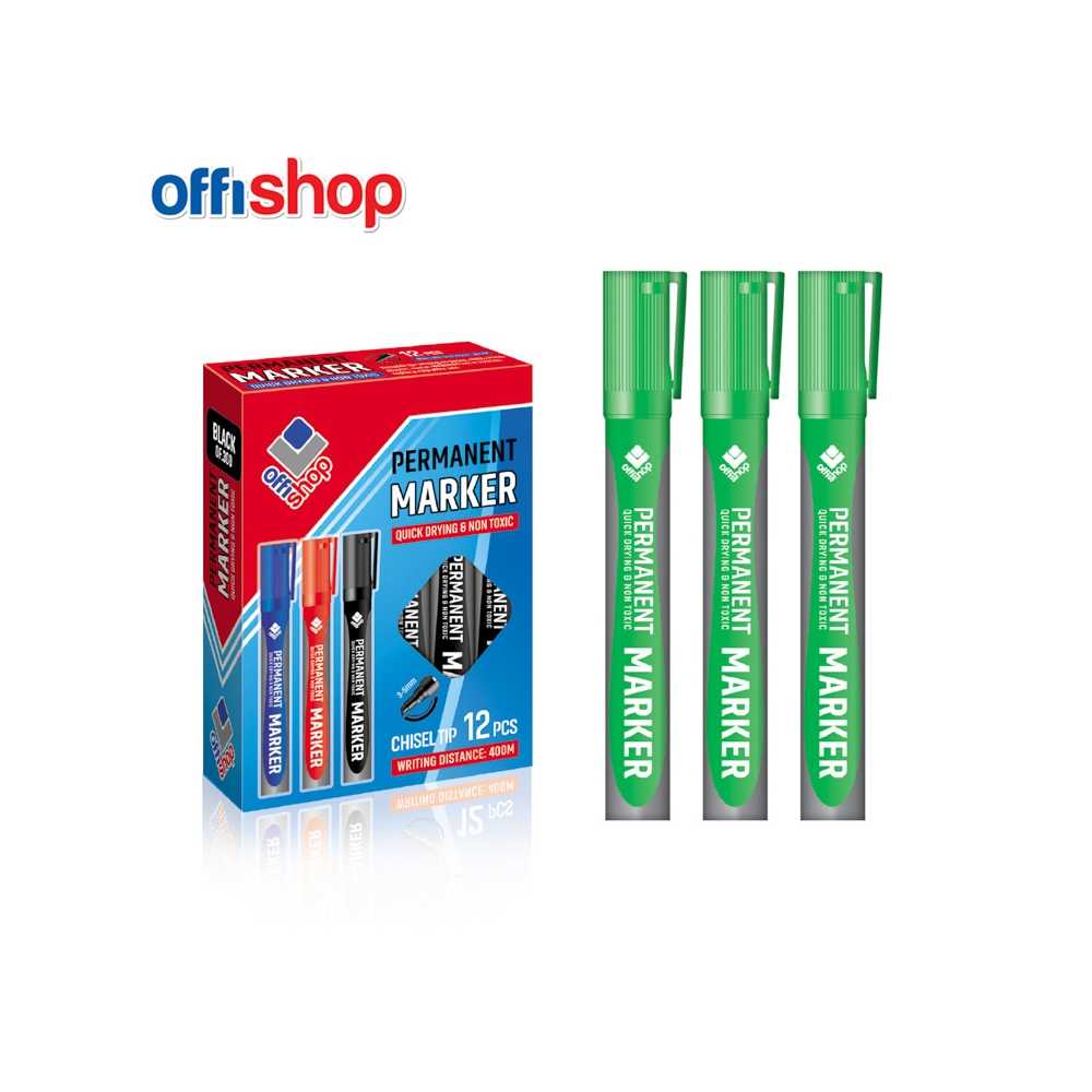 Marker permanent, rotund, verde, 12 buc/set - OFFISHOP
