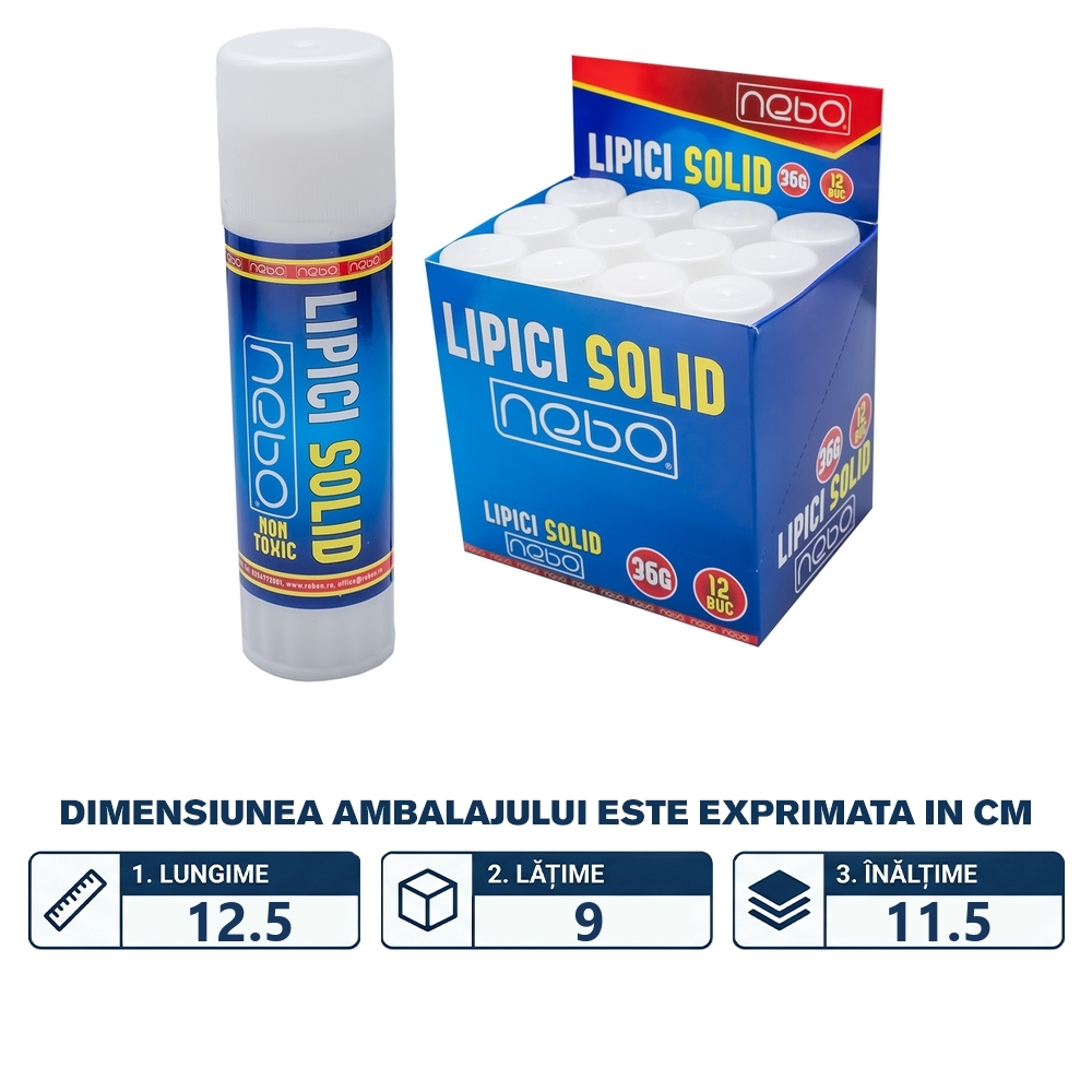 Lipici solid, 36g, 12 buc/set - NEBO - imagine 2