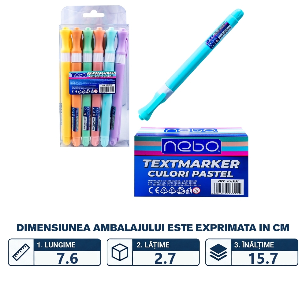 Textmarker culori pastel, 12 buc/set - NEBO - imagine 2