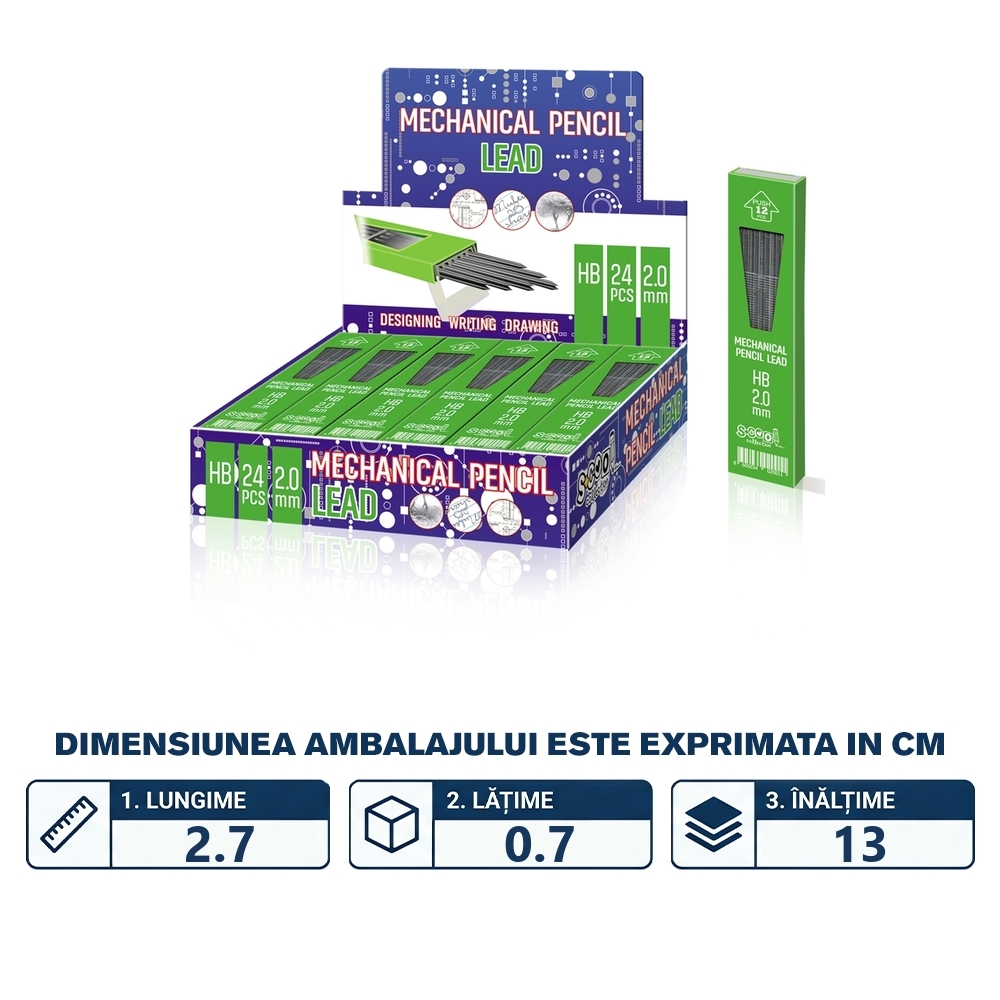 Mine creion mecanic HB, 2mm, 12 buc/set - S-COOL - imagine 2