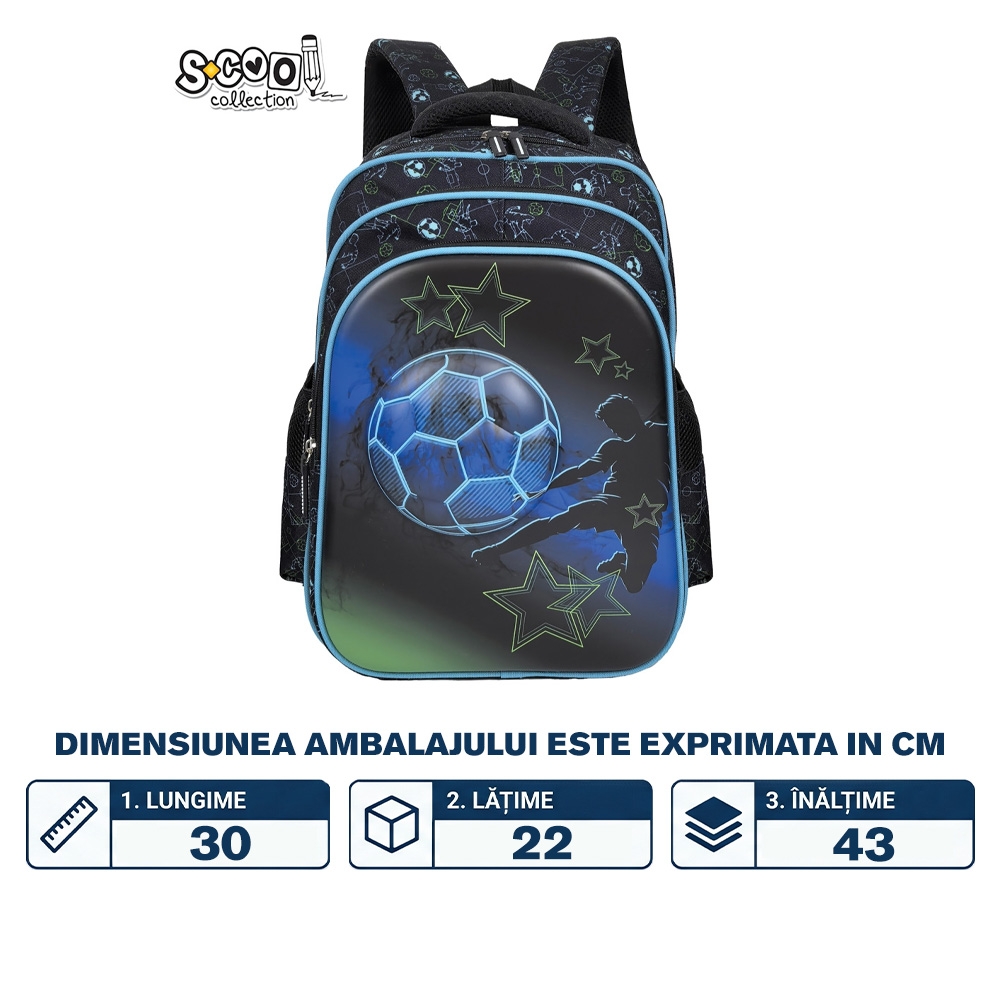 Ghiozdan 3D ergonomic, 30x22x42 cm, FOOTBALL - S-COOL - imagine 2