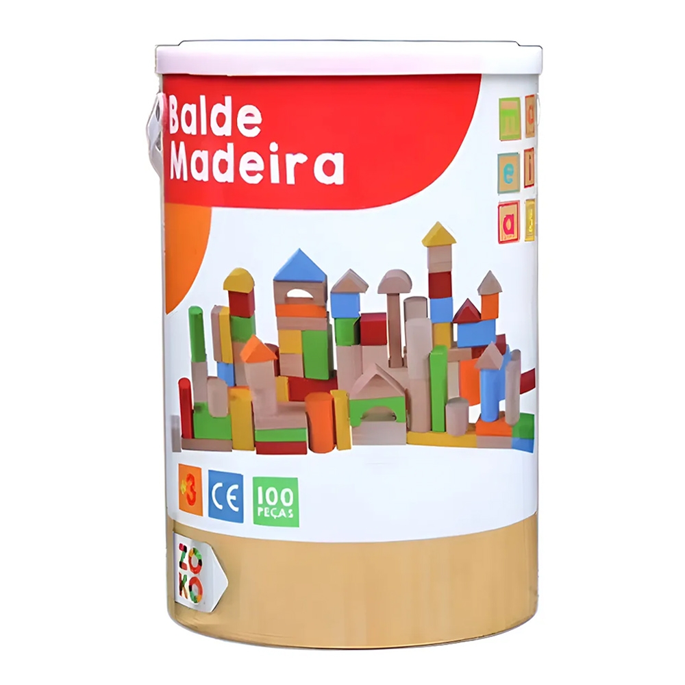 Cuburi din lemn, in galetusa, 100 piese/set - imagine 4