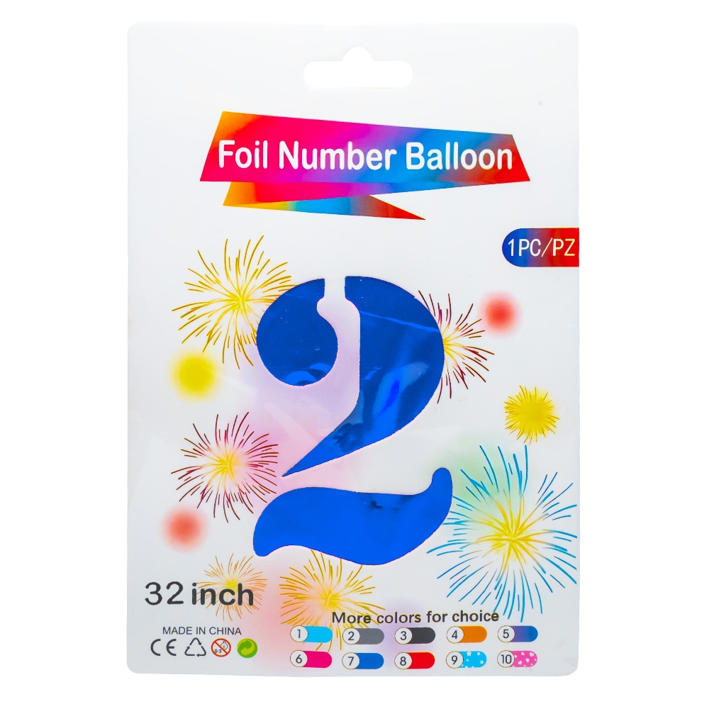 Balon, folie aluminiu, Albastru, cifra 2, 81 cm