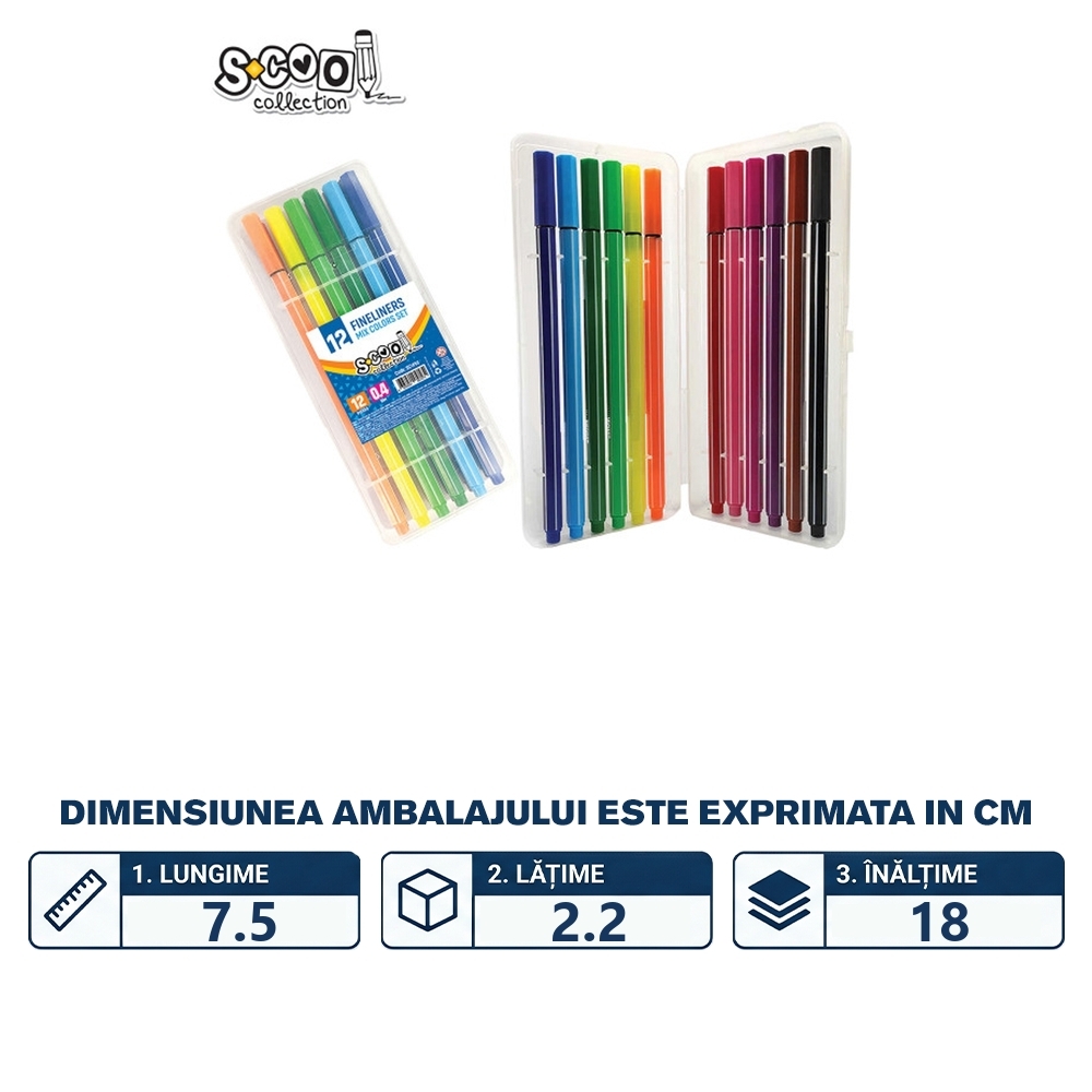 Fineliner, varf 0,4mm, 12 cul/set - S-COOL - imagine 2