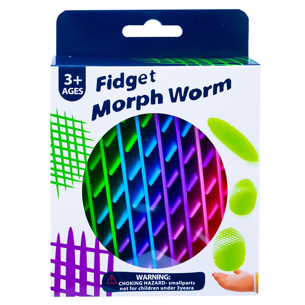 Jucarie antistres - Morf worm, 10x24 cm, Curcubeu, in cutie - imagine 3