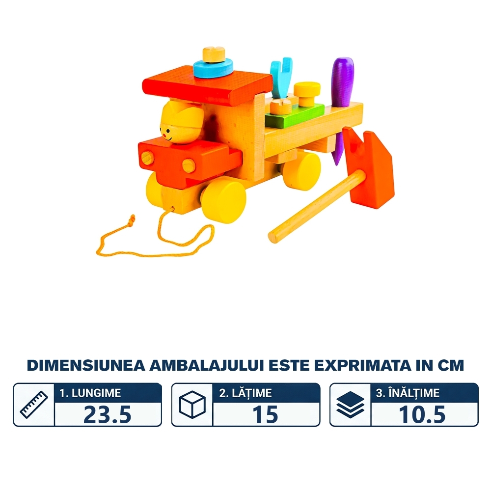 Locomotiva din lemn demontabila, Jucarie de tras - imagine 2