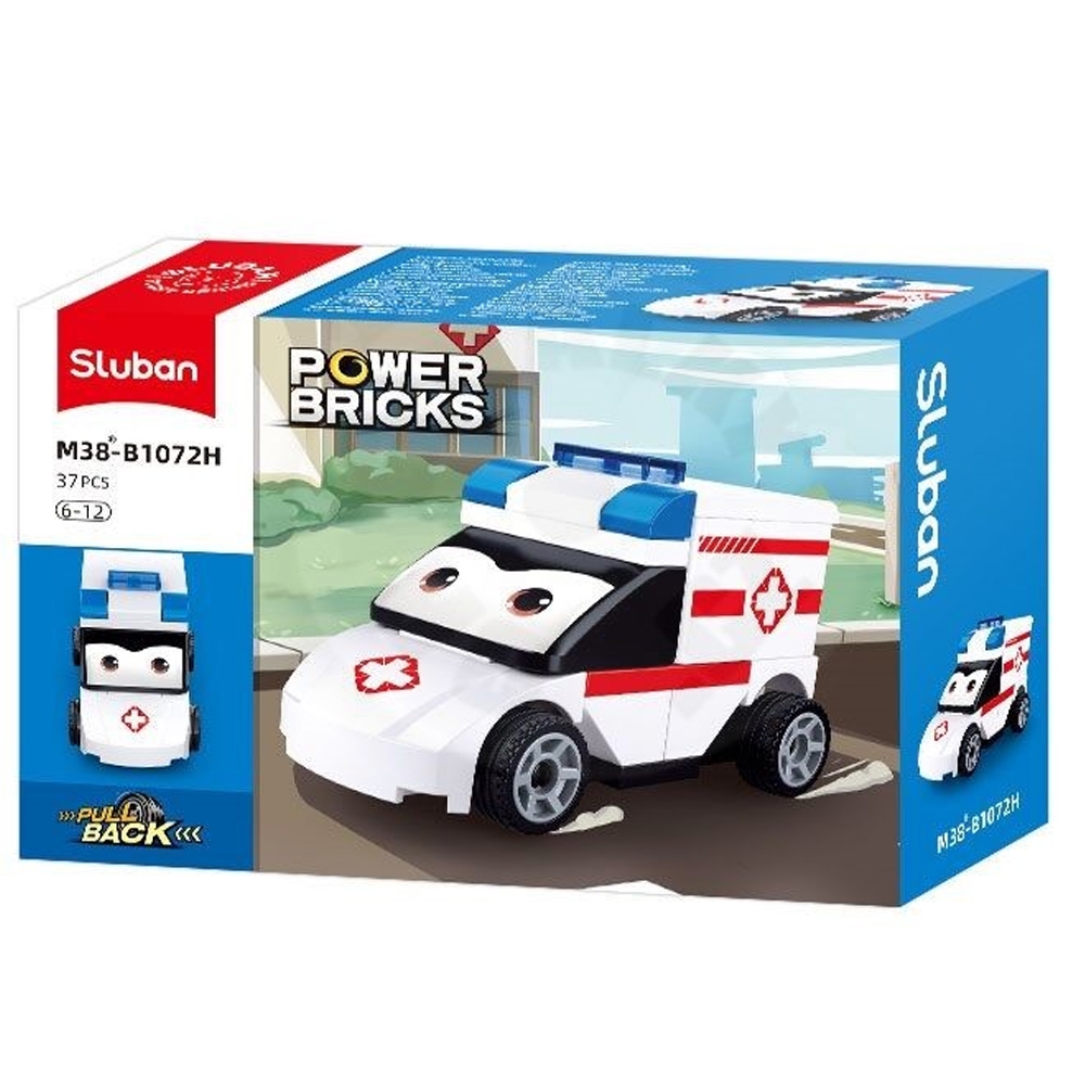 Set de constructie Power bricks, 37 piese, Ambulanta, pull back mecanism - Sluban