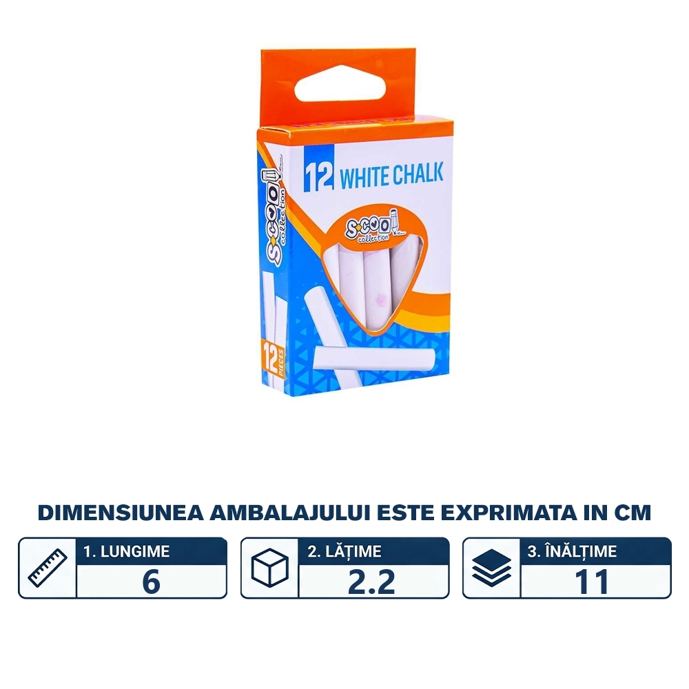 Creta alba anti-dust, 12 buc/cutie - S-COOL - imagine 2