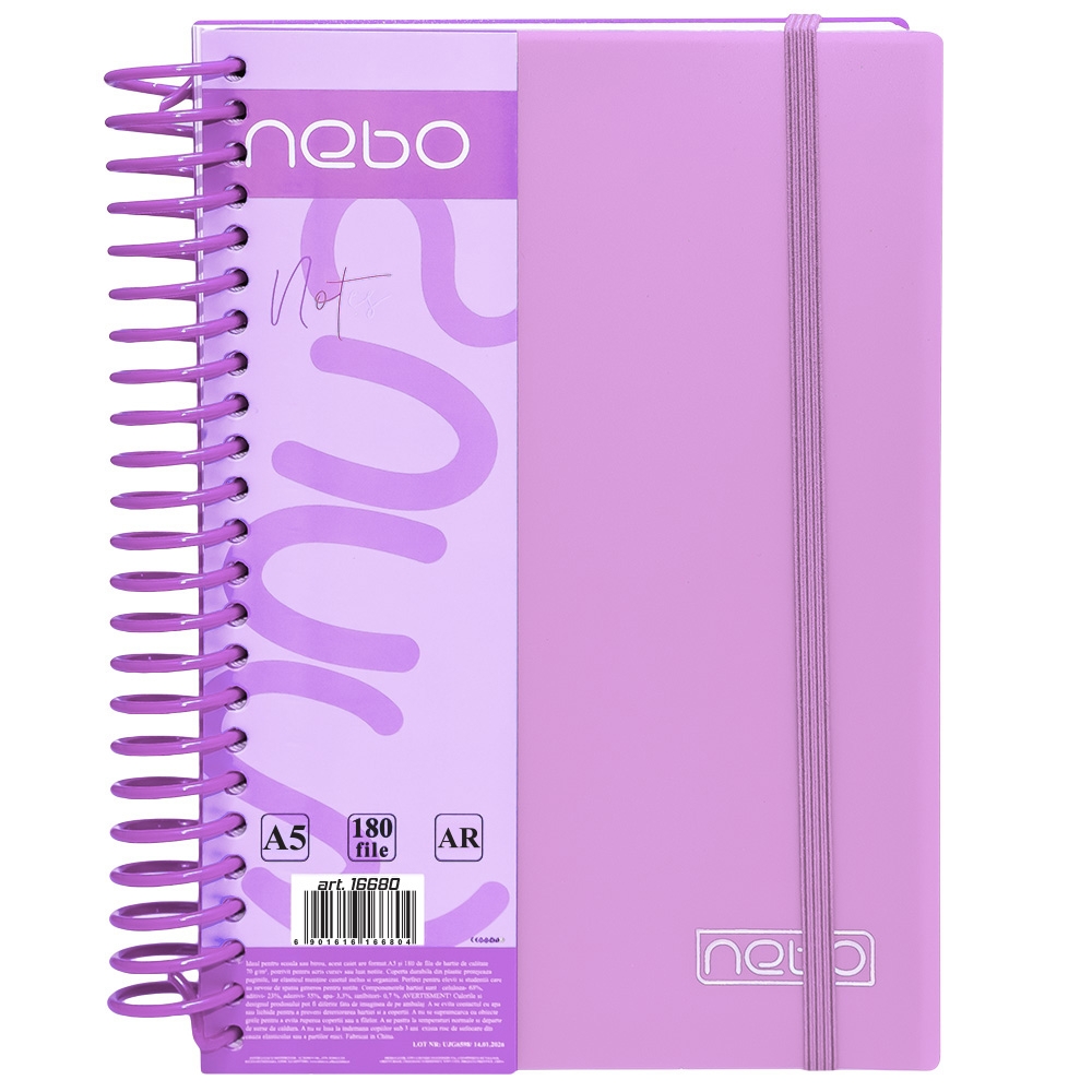 Caiet A5, 180 file, 70g, coperta plastic, cu elastic, AR - NEBO - imagine 5